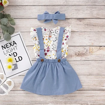 

3Pcs Infant Baby Girls Floral Print Rompers Jumpsuit Print Outfits Set Sleeve Cute Suit