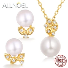 ALLNOEL, настоящее 925 пробы, серебро, настоящий жемчуг, сочетание циркония, дизайнерское ожерелье, серьги-гвоздики, ювелирные наборы для женщин, новинка