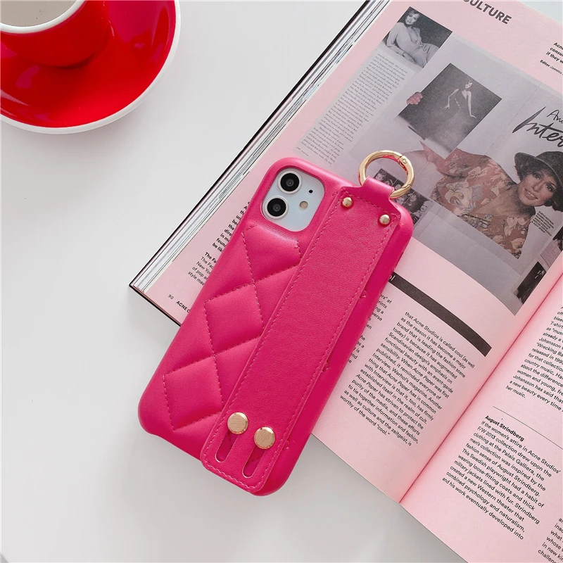 Rose red Женский усовершенствованный кожаный чехол с ромбовидным ремешком на запястье для iphone 11 pro MAX, для iphone 7 Чехол для iphone X XS - Цвет: Rose red