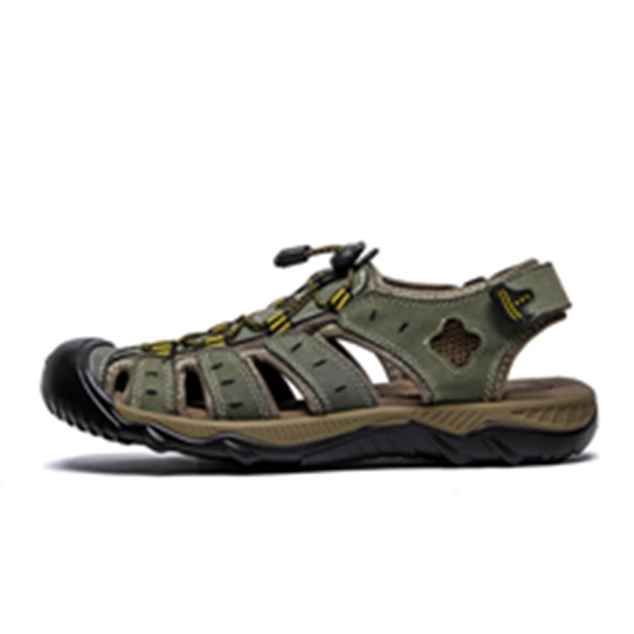 Г. verano nuevas zapatillas de punta de cuero ahuecadas sandalias transpirables para hombre cómodos zapatos planos antidesliza