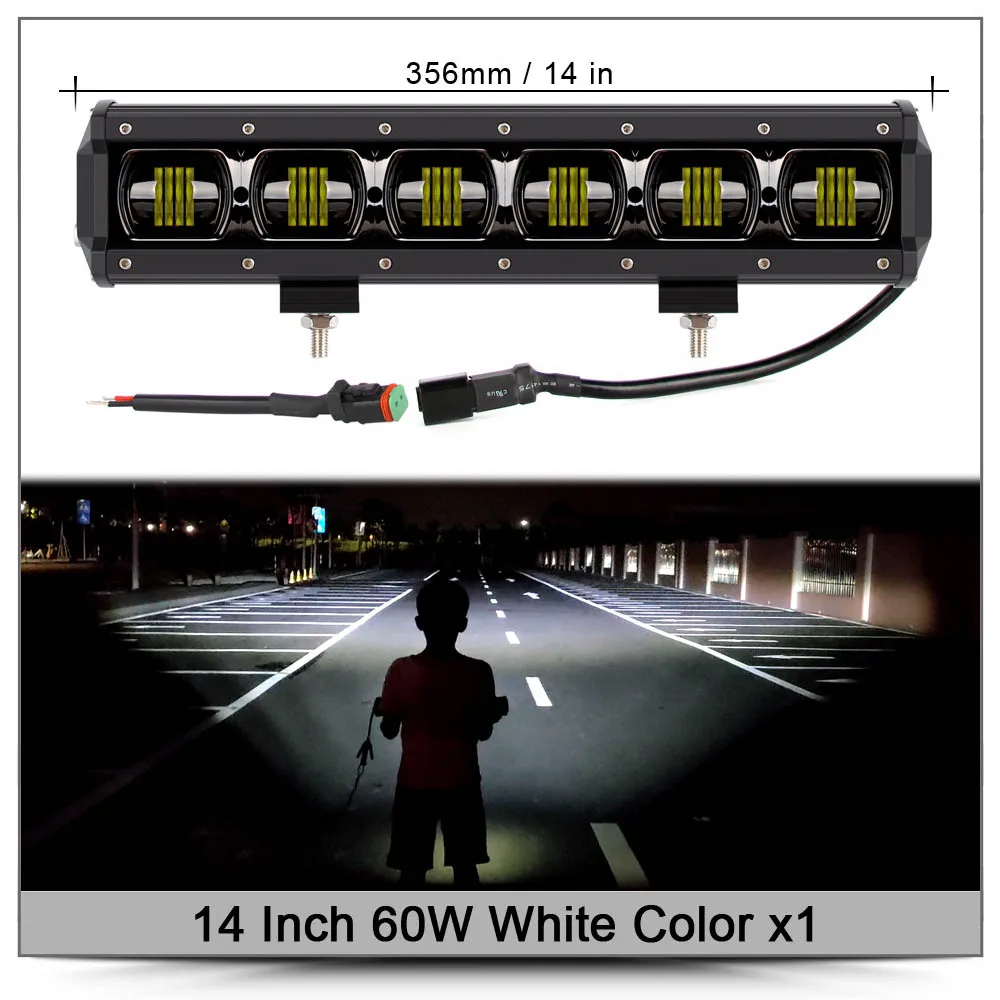 6D Lens Led Light Bar Off road For 4x4 Offroad 4WD ATV UAZ Trucks Tractor Boat 12V 24V Driving Work Barra Lights Car Retrofit - Цвет: 14 inch 60W x1