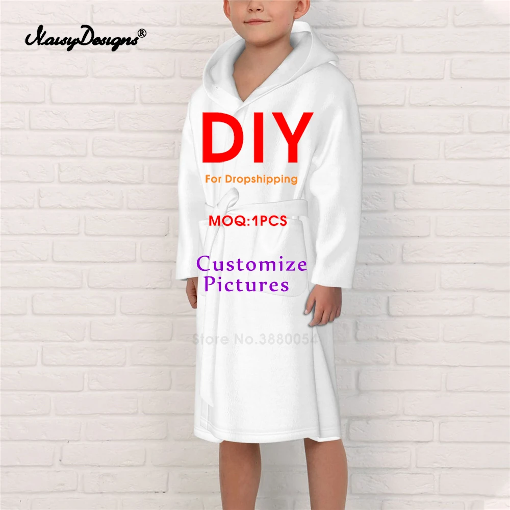 

Noisydesigns Customize Logo Winter Warm Bathrobe For Children Lengthened Flannel Robes 5-14 Years Girls Boys Sleepwear Cotton