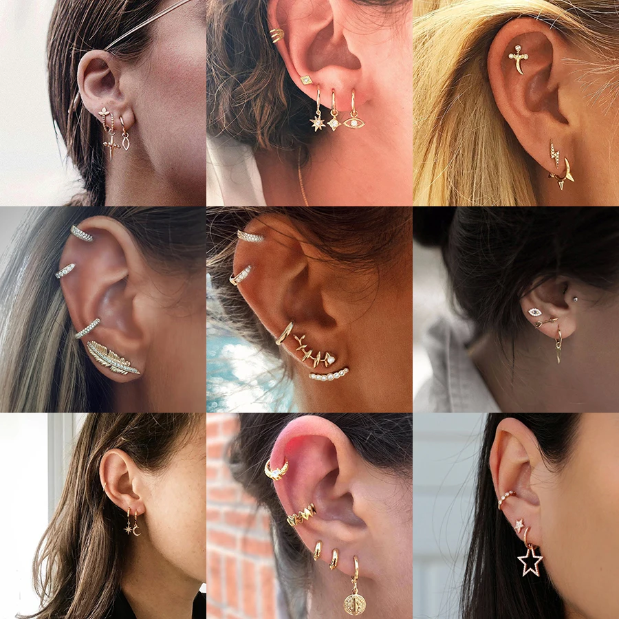 Details about   4Pcs/Set Women Bohemian Circle Earrings Ear Clip Gold Crystal Star Stud Jewelry 