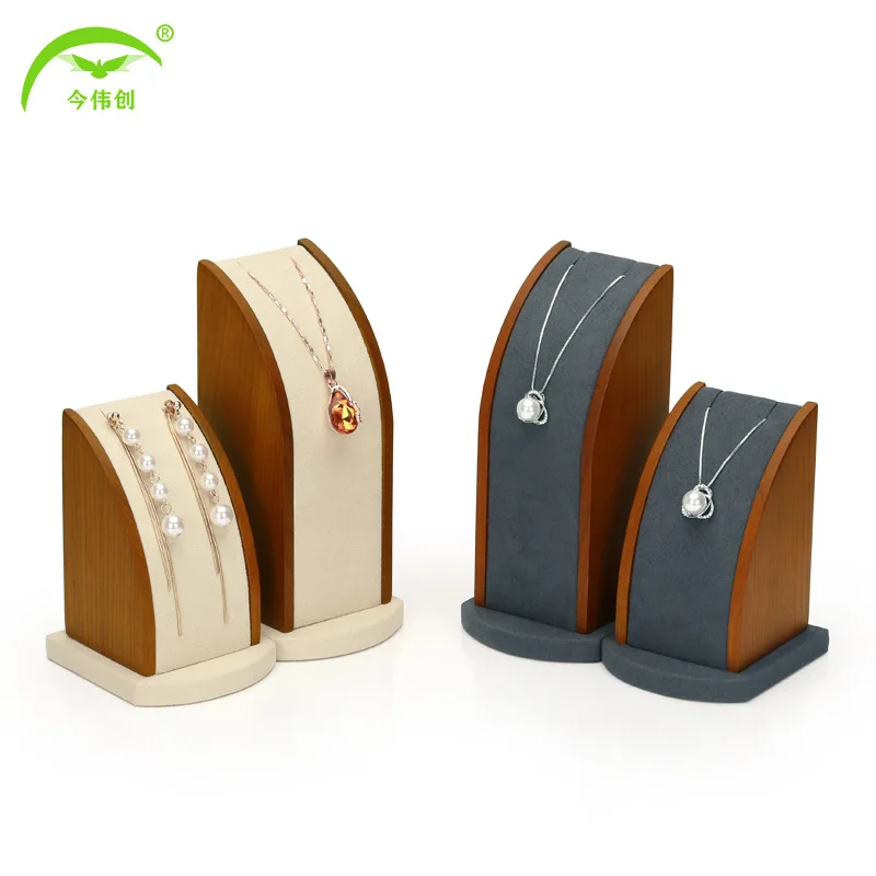 Jewelry Display Stand Necklace Pendant Curved Solid Wooden Jewelry Desktop Prop Booth Set