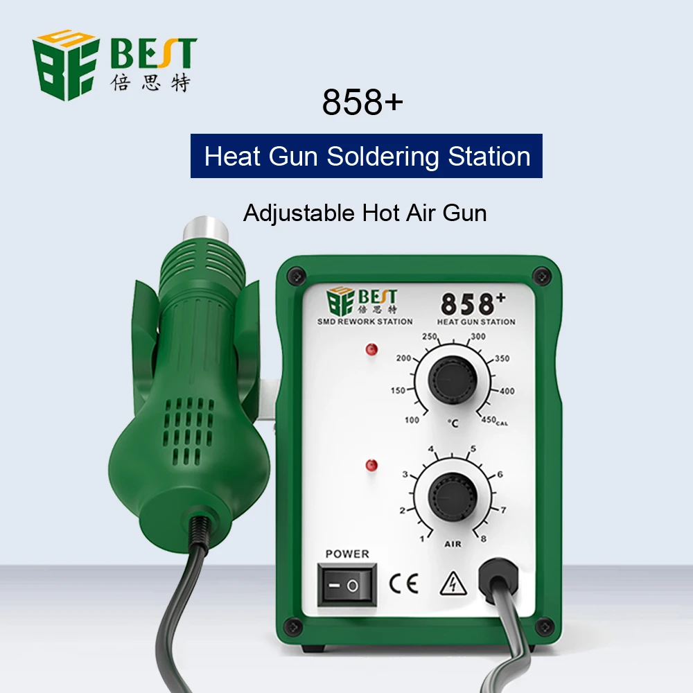 BST-858+ Lead-Free Heat Gun Soldering Station BGA Desoldering Adjustable Hot Air SMD Rework With 3pcs Nozzle | Инструменты