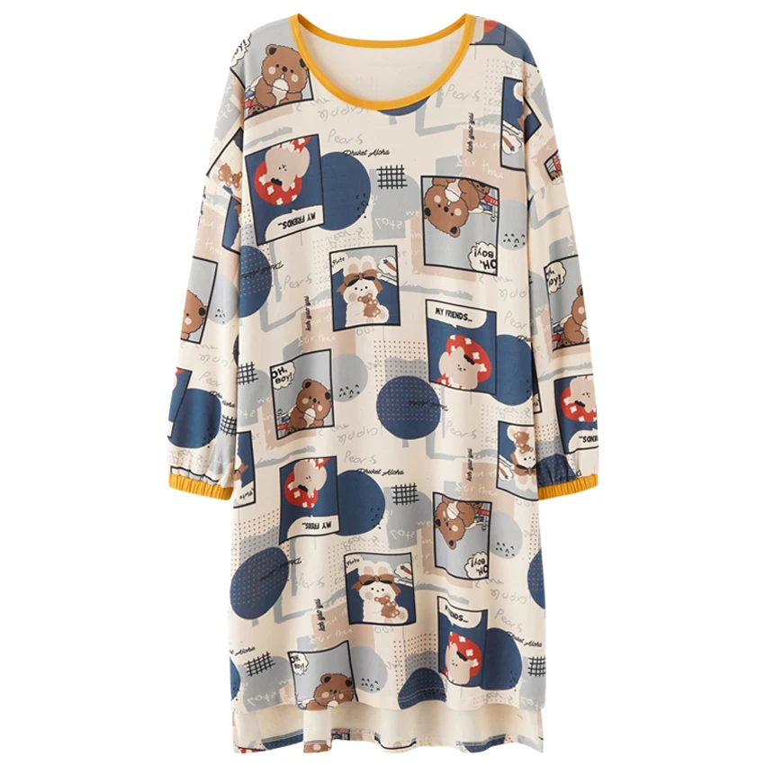 Women Nightgowns 2021 New Arrival Spring And Autumn Cotton Female Nightdress Long-Sleeve Sleepwear Cartoon Korean Style Q12