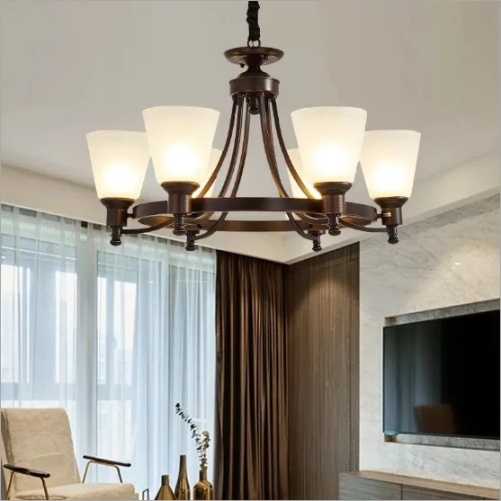 

2020 new hot sale modern wrought iron bedroom restaurant ring chandelier simple and atmospheric household glass chandelier