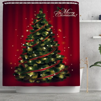 

Merry Christmas Shower Curtain / Non-Slip Rug/ Toilet Lid Cover/ Bath Mat Xmas Tree Pattern for Christmas Decoration PI6