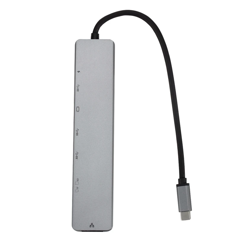 8 в 1 USB C концентратор USB-C-type-C 2 USB 3,0 концентратор 4K HDMI RJ45 Ethernet адаптер с TF/Mini SD кард-ридер PD зарядное устройство для MacBo