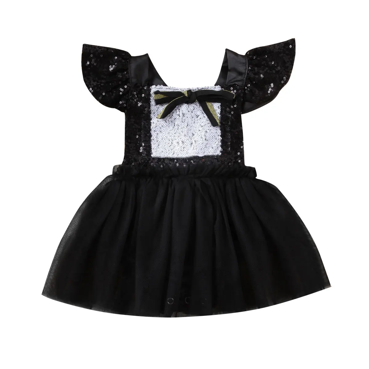 Princess Sequin Baby Bodysuit Dress 2020 Newborn Baby Girl Fly Sleeve Bow Formal Tulle Dress