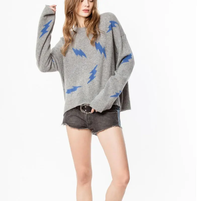 

2019 New Lightning Series Cashmere Sweater Women's Lazy Wind Sweater Round Neck Loose Sweater
