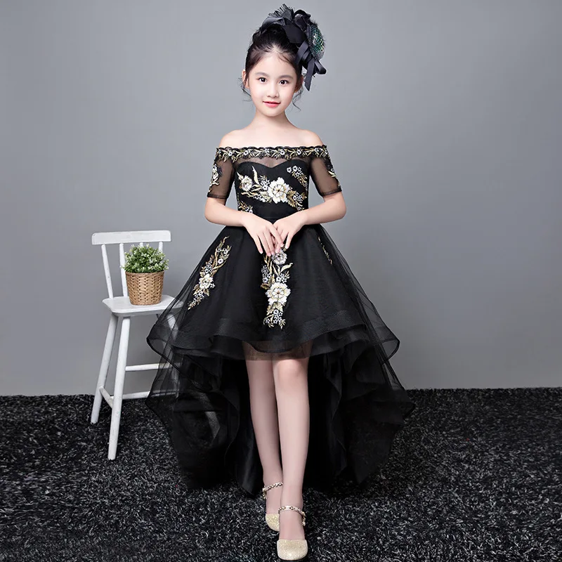 Юбка принцессы для девочек; пышная трикотажная модель для подиумов; черный и белый цвета; с рисунком; фортепиано костюм; вечернее платье; Summ