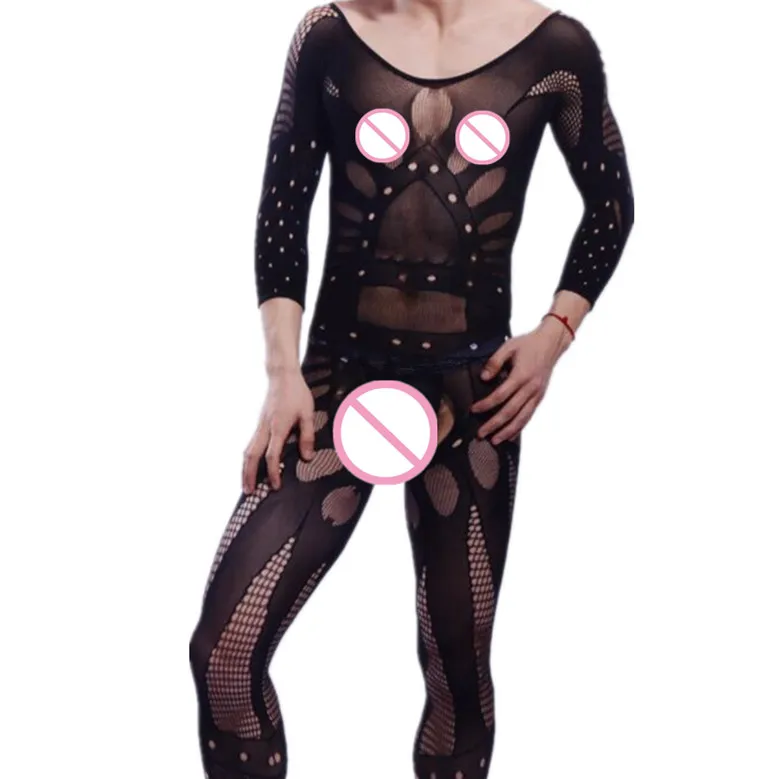 Gentleman Underwear Novelty Male Bodysuit One-piece Fishnet Clothing Funny Men Jumpsuit Sexy Lingerie Man Sissy Sleepwear Black men underwear sexy lingerie women jumpsuit