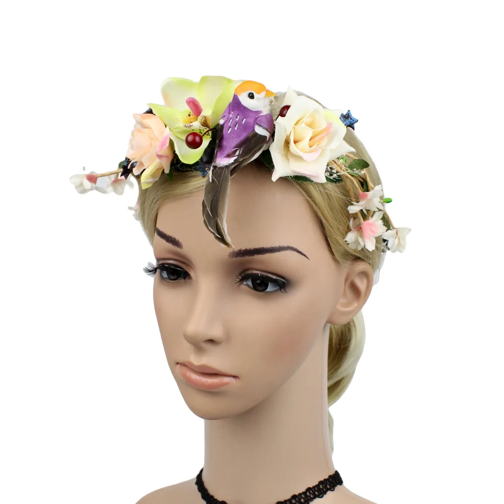Boho фестиваль Цветок Птица женщина повязка на голову пляж Свадебная вечеринка