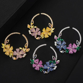 

GODKI Super Bohemia Round Flower Pendant Earrings Full Mirco Paved Cubic Zircon Bridal Wedding Earring Women Daily Party Jewelry