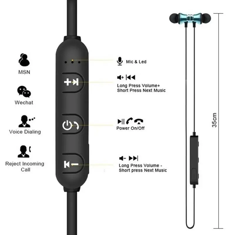 Магнитные беспроводные Bluetooth наушники стерео спортивные водонепроницаемые наушники беспроводные наушники-вкладыши с микрофоном для samsung Xiaomi