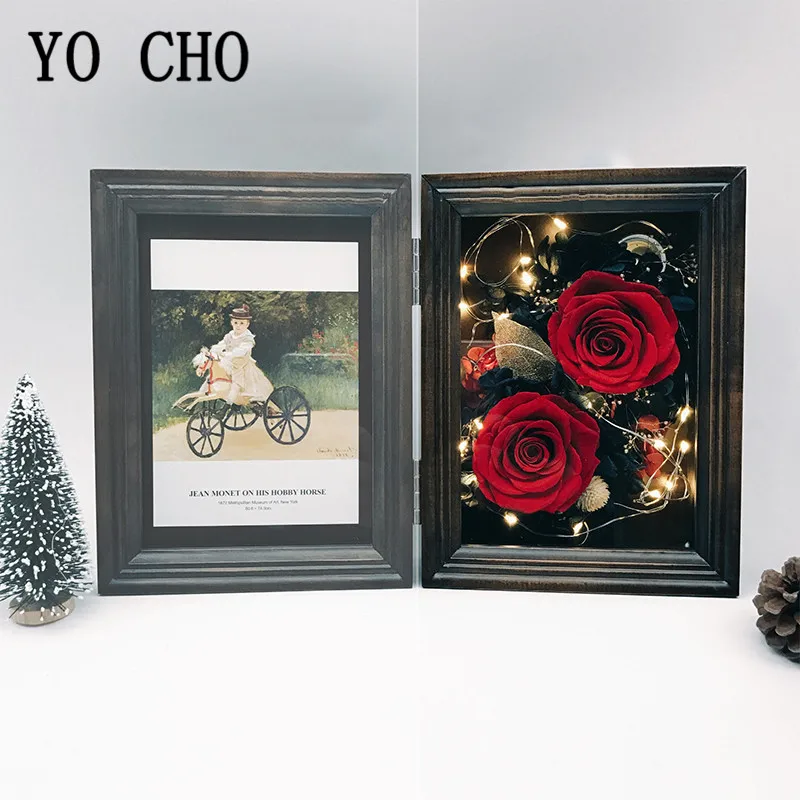 Светодиодный светильник фоторамка Декор для спальни DIY подарок на день матери сохраненный цветок вечная роза Орех цвет дерева Декор подарок орнамент