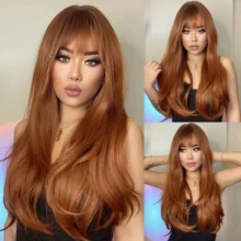 

EASIHAIR Long Red Brown Synthetic Wigs with Bangs Natural Hair Wigs for Women Daily Cosplay Heat Resistant
