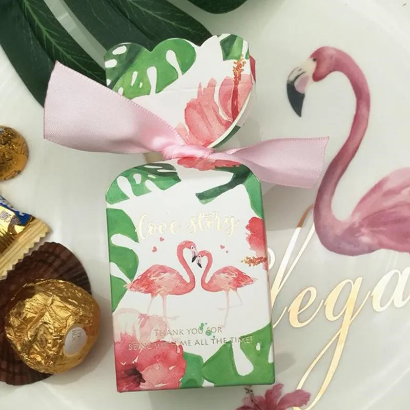 

50pcs European creative flamingo flower wedding decoration vase shape candy box gift box chocolate box baby shower ribbon