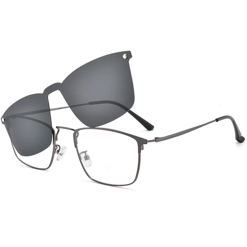 

Ultra Light Mens Square Optical Eyeglass Frame Business Style Glasses Rx Eyewear With Magnetic Clip On Sunglasses For Driving