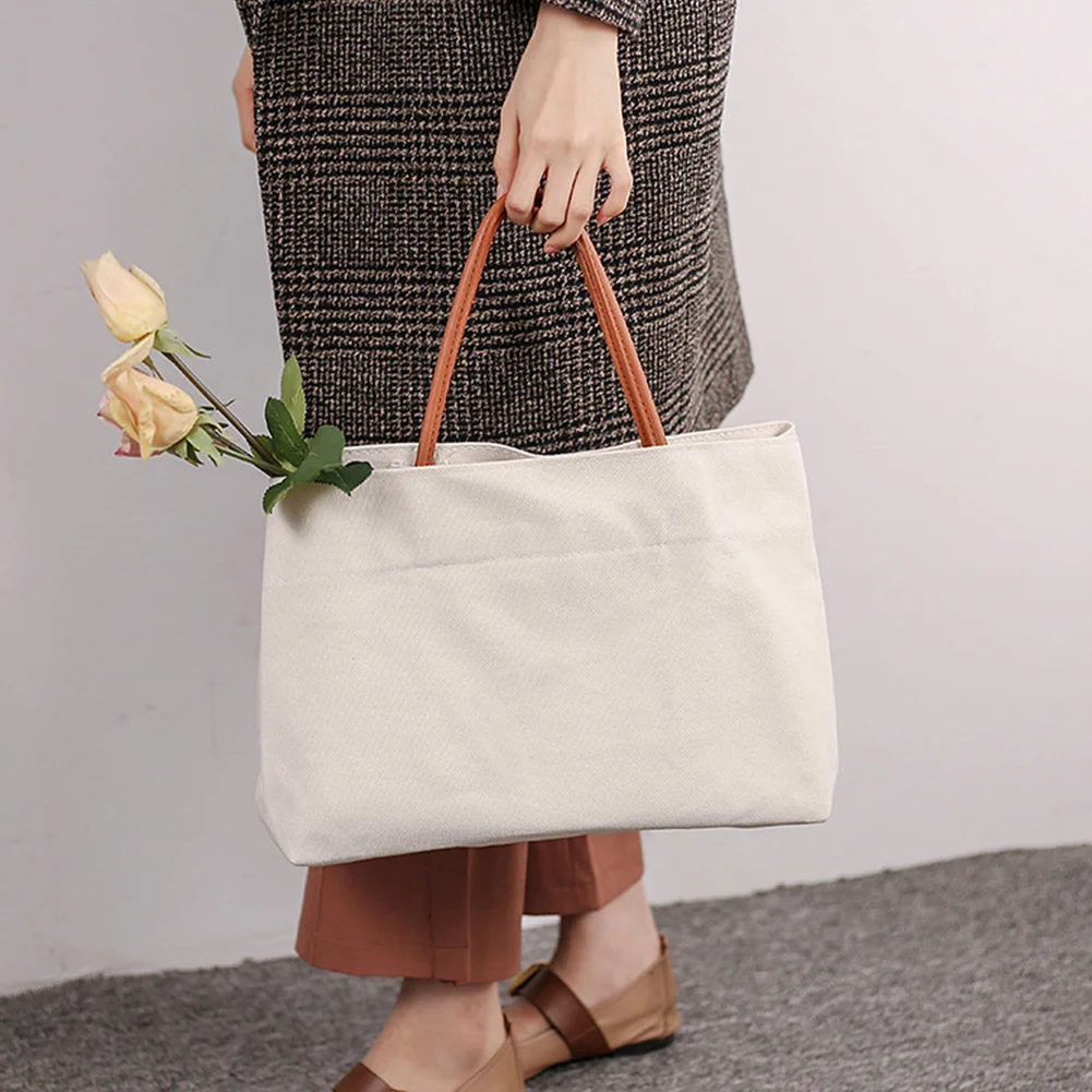 All-Match Canvas Shoulder Bag Women Casual Tote Large Capacity Portable Solid Shopping