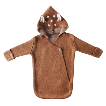 

Fashion Knitted Infant baby deer ears sleeping bag baby hooded envelopes for newborns winter stroller bed swaddle blanket wrap