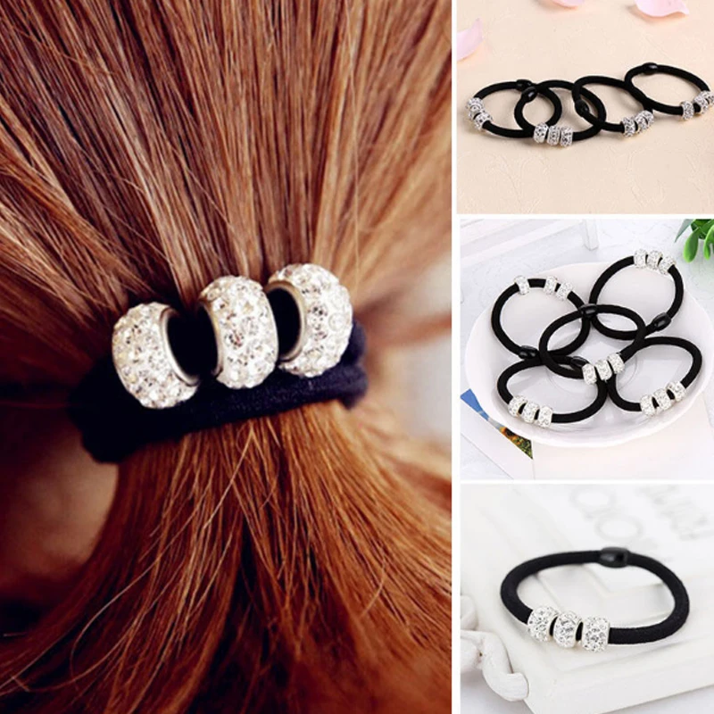 

10PCS Hot Alloy Ropes Lovely Korean Version Elastic Diamond Hair Ring Hair Ties Women Ponytail Crystal Hair Band Black
