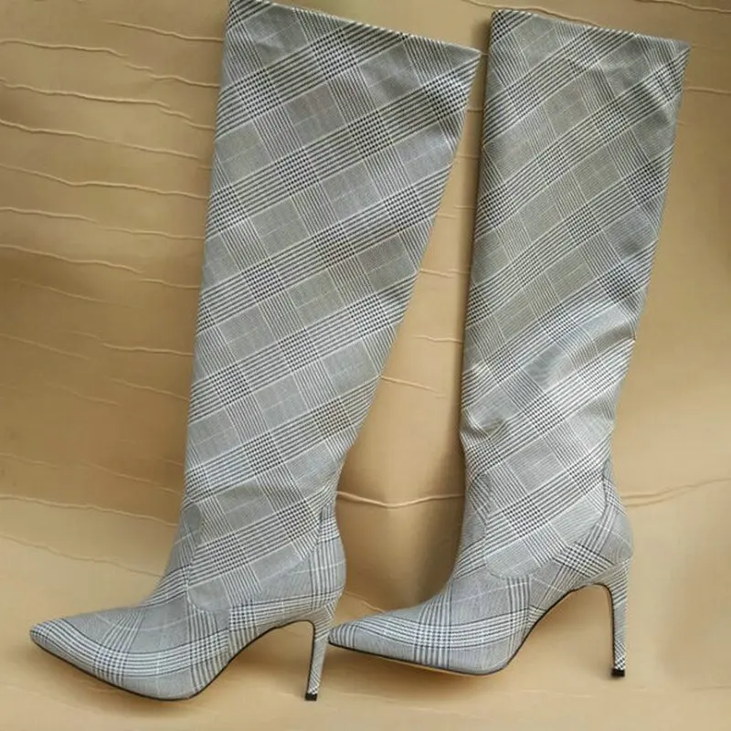 TXCNMB 9CM High Heels Thigh High Boots Shoes Women Winter Snow Shoe Woman Black Leather The Knee Boots Long Winter Boots