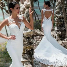 LORIE Elegant Lace Appliques with Sequined Wedding Dresses Mermaid Sleeveless Open Back Bridal Gowns Princess Wedding Gowns