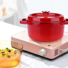 Кухонная эмалированная чугунная посуда с антипригарным покрытием, кастрюля с двумя ручками для кемпинга, пикника и барбекю