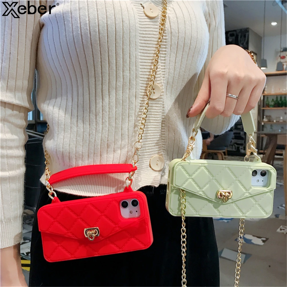 Роскошный чехол-кошелек с отделением для карт и цепочкой через плечо iPhone 11 Pro XS Max X