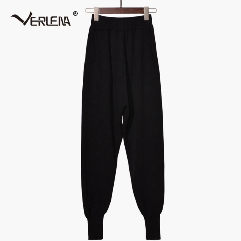Verlena Shirred Cuff однотонные черные спортивные штаны эластичная талия свободные удобные с высокой талией двойные карманы трикотажные брюки