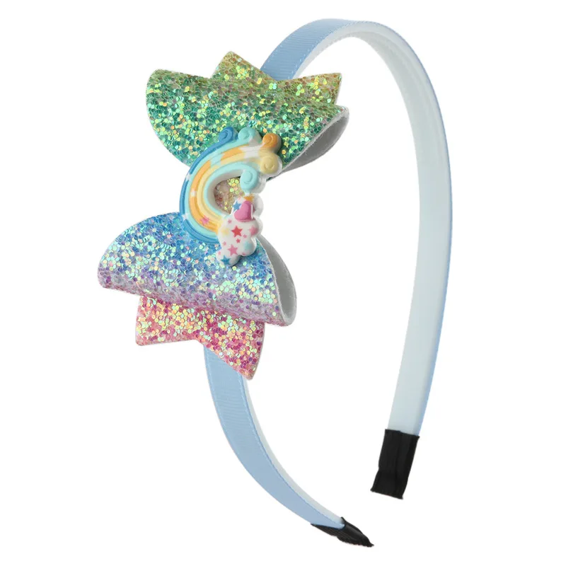 Amazon speed sell tong gradient sequins bowknot party band rainbow bow hair hoop hair accessories