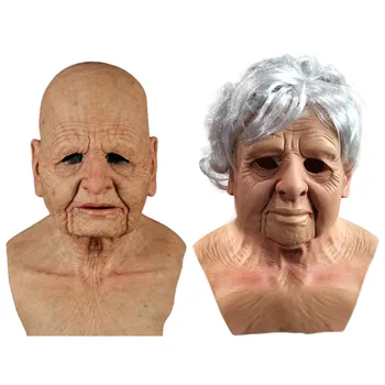 

3D Holiday Horror Realistic Wig Mask Full Face Headgear Props Peripheral Grandpa Latex Mask Face Head Decoration