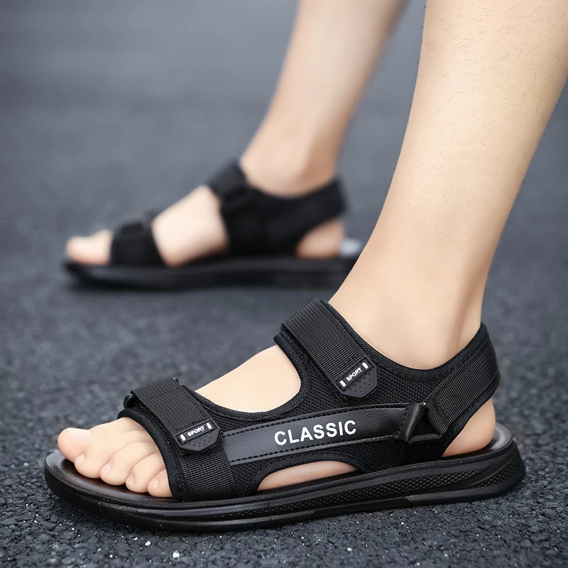 Сандалии мужские на липучке модные Водонепроницаемые босоножки Повседневная