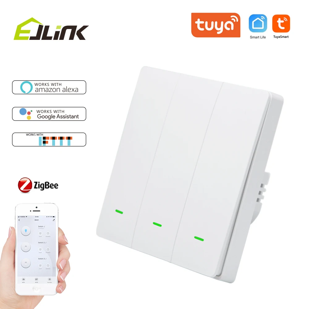 

EJLINK Zigbee 3.0 Push Light Switch No Neutral Wire APP Remote Control Light Switches Works with Alexa Push Button Interruptor