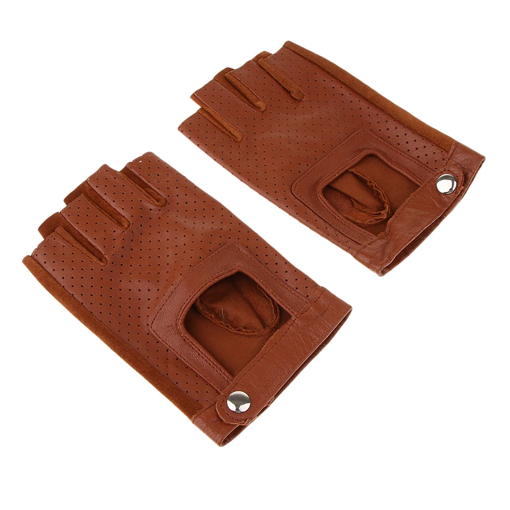 Retro Real Leather Men Fingerless Outdoor Driving Cycle Gloves - Цвет: Tan M