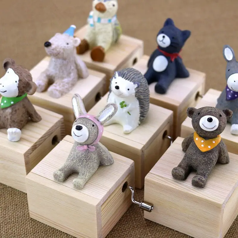 Wooden Hand Cranked Music Boxes Creative Wood Cute Animal Crafts Baby Room Decor Birthday Party Kids Gift Box 8.3*5.4*8cm | Дом и сад