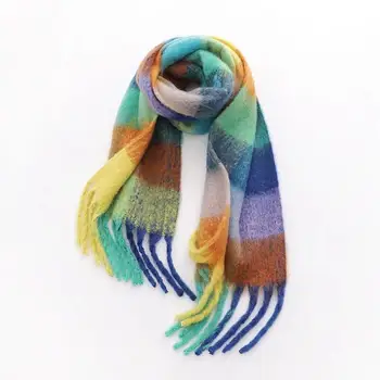 

Women Plaid Rainbow Color Scarf Tassel Scarves Girls Mixed Color Checks Scarves Multi Color Cape Pashmina Shawls Rectangle Wraps