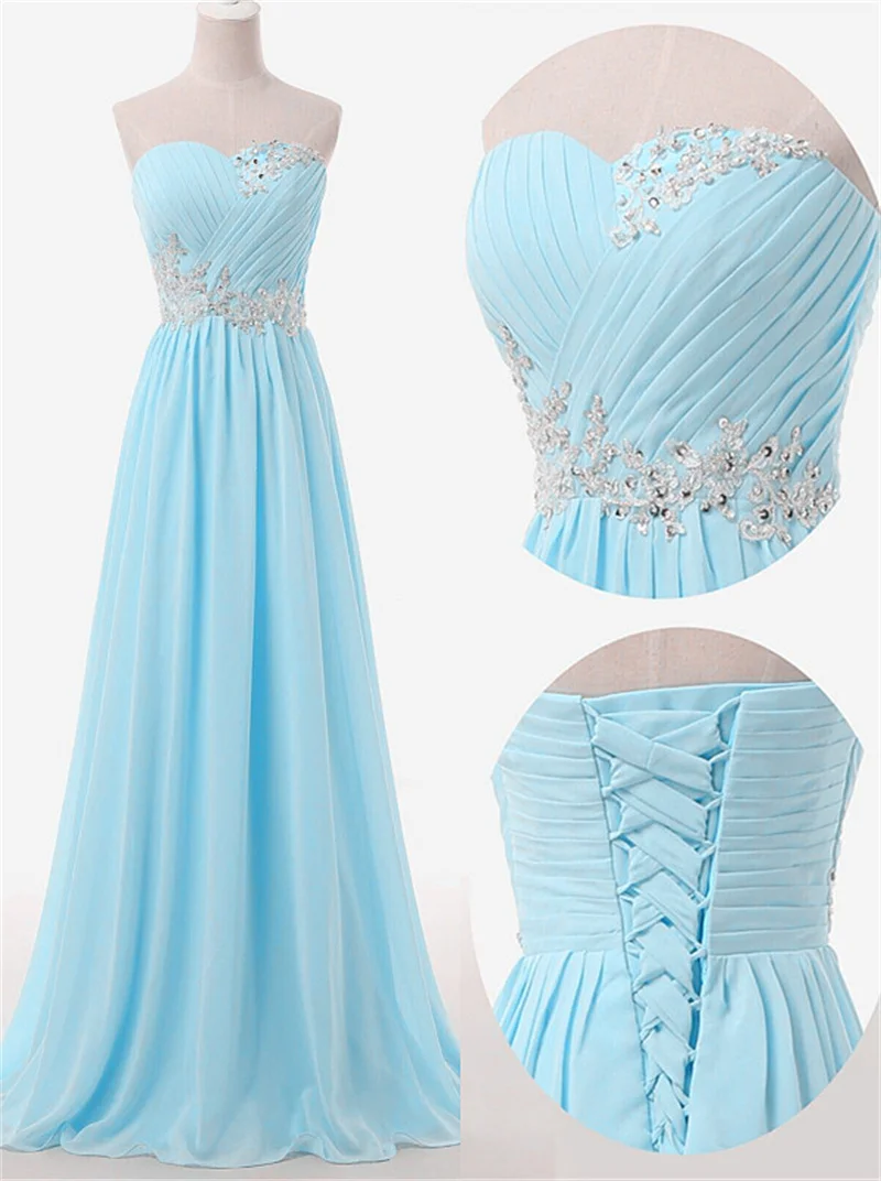 A Line Chiffon Beading Applique Pleat Strapless Bridesmaid Dresses Evening Wedding Party Formal Prom