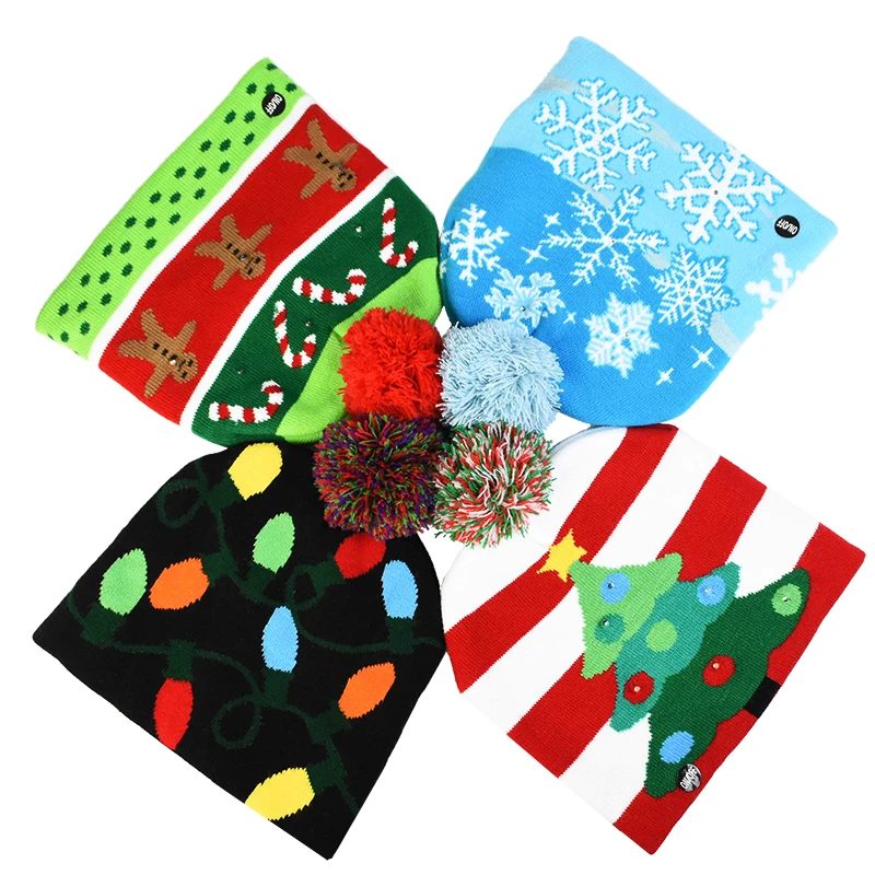LED Christmas Hats Beanie Sweater Christmas Santa Light Up Knitted Winter Hat for Kid Adult Party Warmer Cap 1Pc christmas beanie hat