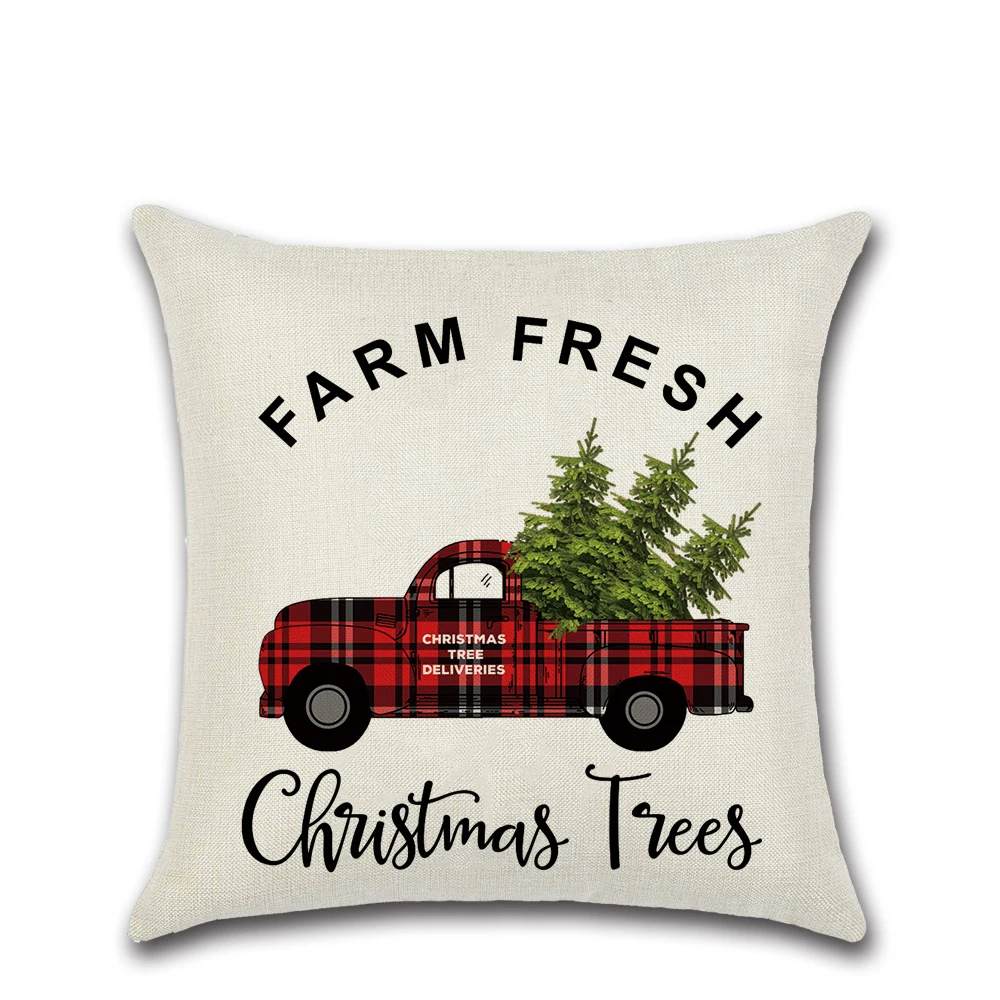 Красный проверенный фон из полиэстера/льна Рождественская наволочка льняная с