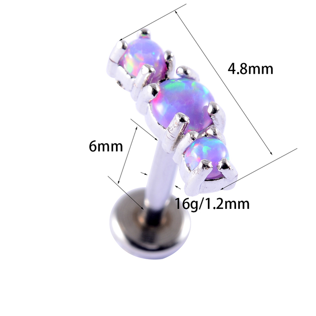 Purple Opal Stone Ear Tragus Cartilage Stud Industrial Conch Daith Ring Nose Lip Nipple Tongue Barbell Piercing Jewelry