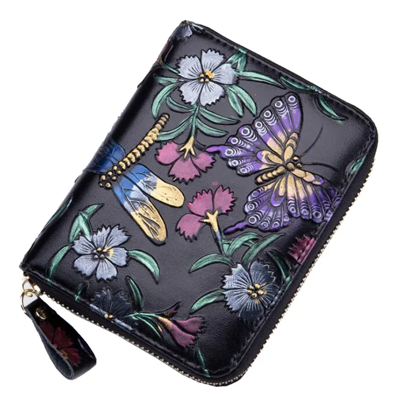 Western Rfid Large Capacity Double Row Organ Print Design Leather Women Wallet Passport Driver License Women Coin Purse