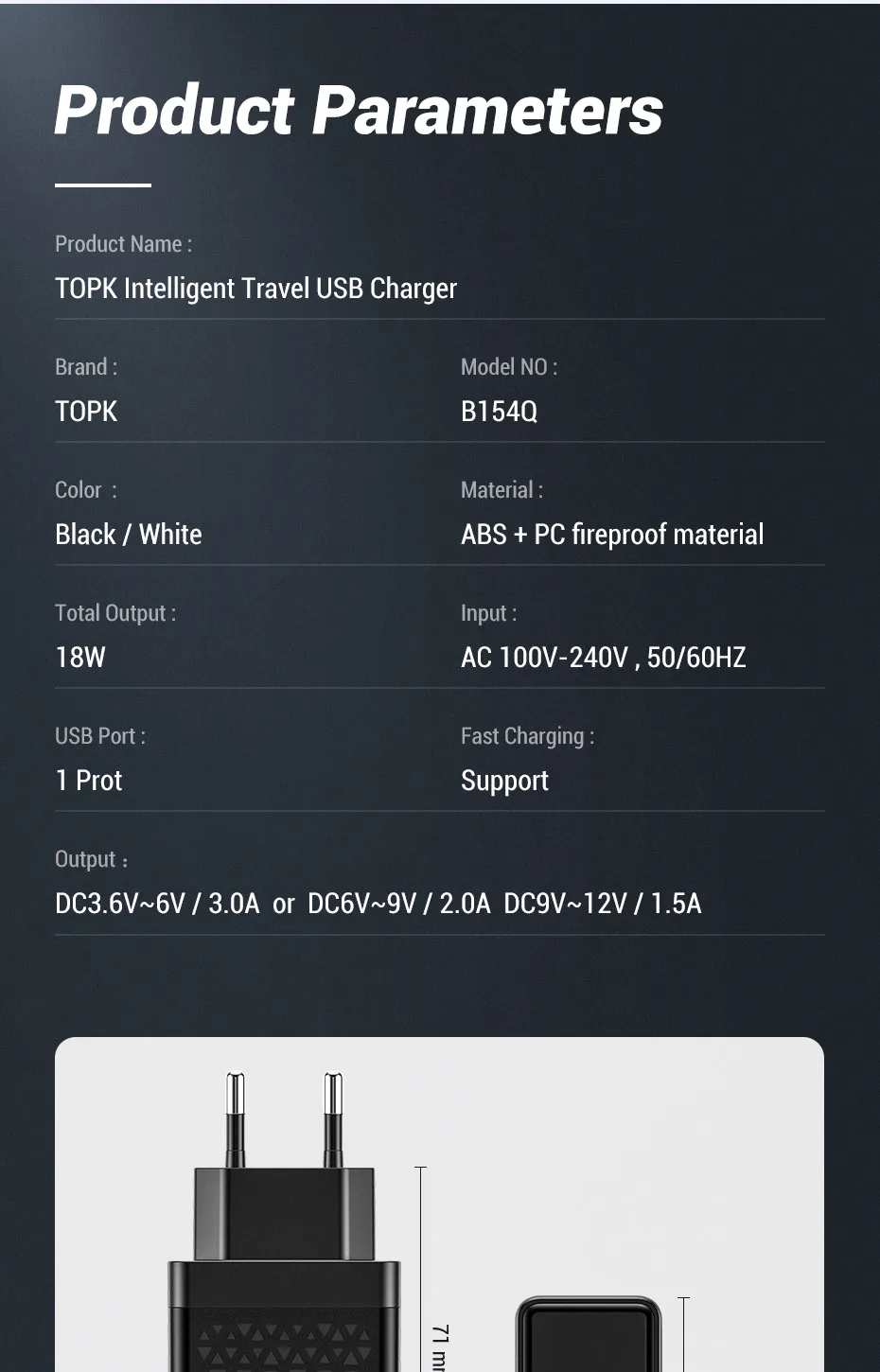 TOPK Quick Charge 3,0 USB зарядное устройство для samsung S10 S9 Xiaomi mi 9 Red mi Note 7 Быстрая зарядка QC 3,0 EU дорожное настенное зарядное устройство для мобильного телефона