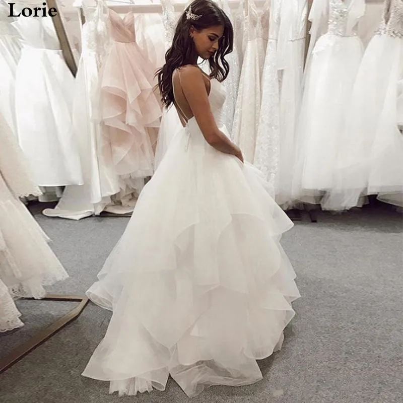 

Lorie Wedding Dress Boho A Line Vestido de novia Sleeveless Spaghetti Straps Bride Dresses Custom Made Wedding Gown Plus Size