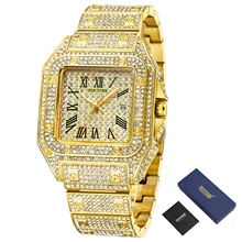 В стиле «хип-хоп» с квадратным Для мужчин s часы лучший бренд класса люкс Большой циферблат с бриллиантами золотые кварцевые часы Для мужчин часы с датой льдом relogio feminino reloj hombre