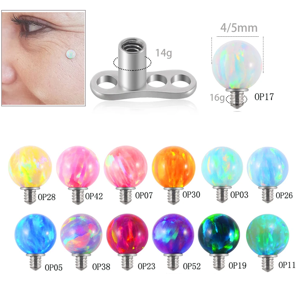 1Pc Opal Ball Ancoraggio Cutaneo Top Piercing Skin Diver Surface Ring Micro Fermi E Nascondi Nell'Impianto Del Corpo Con Piercing Alla Base