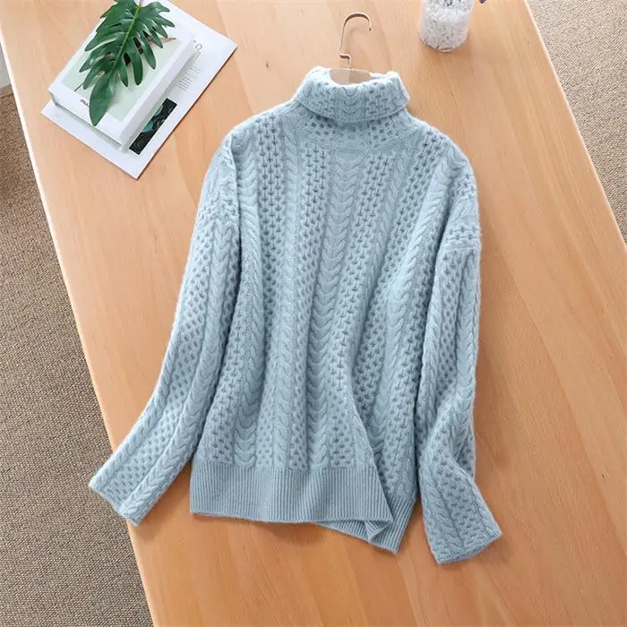 Light blue Свитера осень зима свитер женский кашемировый свитер с хомутом женский свитер вязаный пуловер Свободный Плюс Размер Топы - Цвет: Light blue