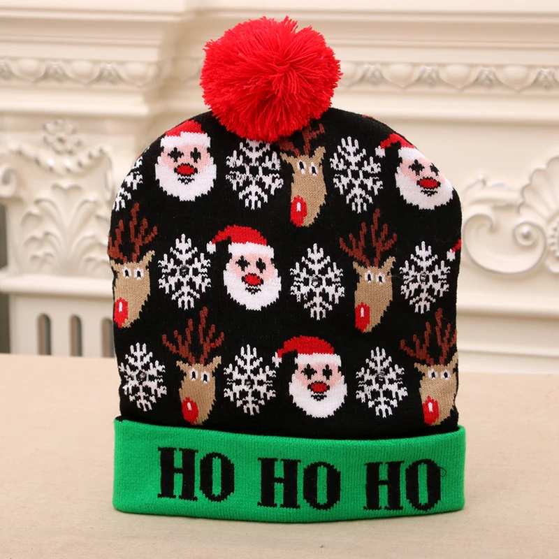 Details about   LED Christmas Party Hat Beanie Sweater Christmas Santa Hat Light Up Knitted Hat 